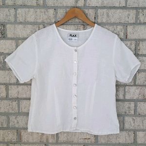 Flax Linen Short Sleeve Button Front Top